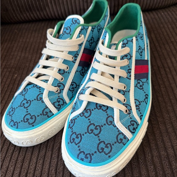 Gucci Teal Monogram Canvas Sneakers - Picture 1 of 3